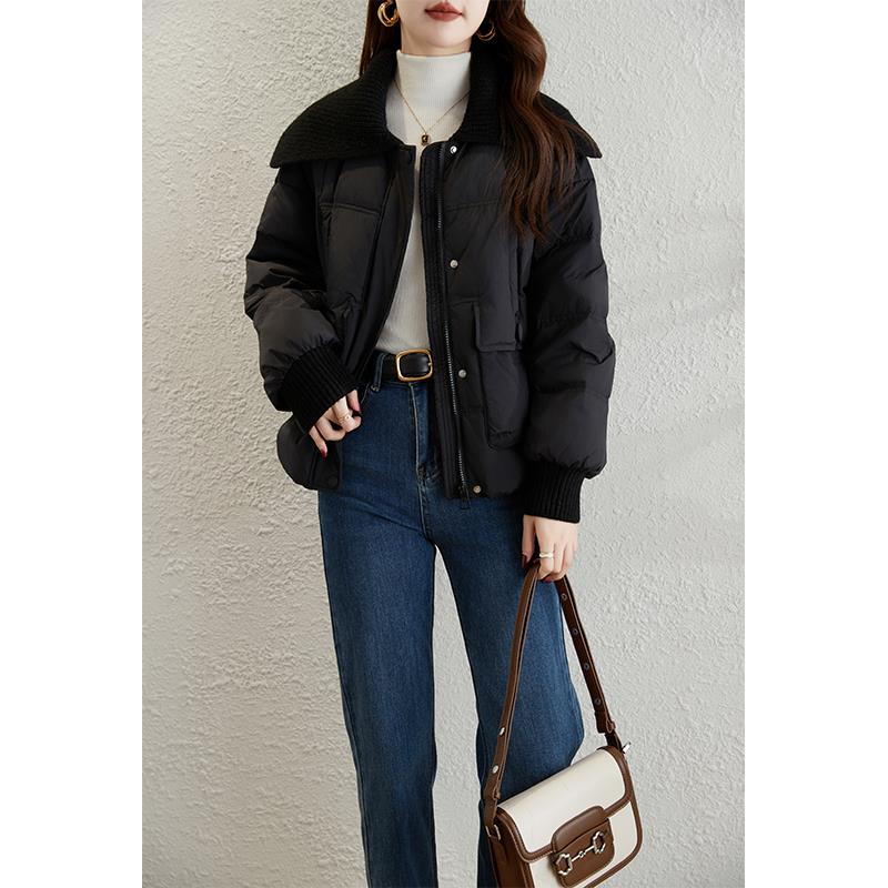 ROUMIKL短款服女小个子2025冬季新款时尚大翻领设计感白鸭绒保暖