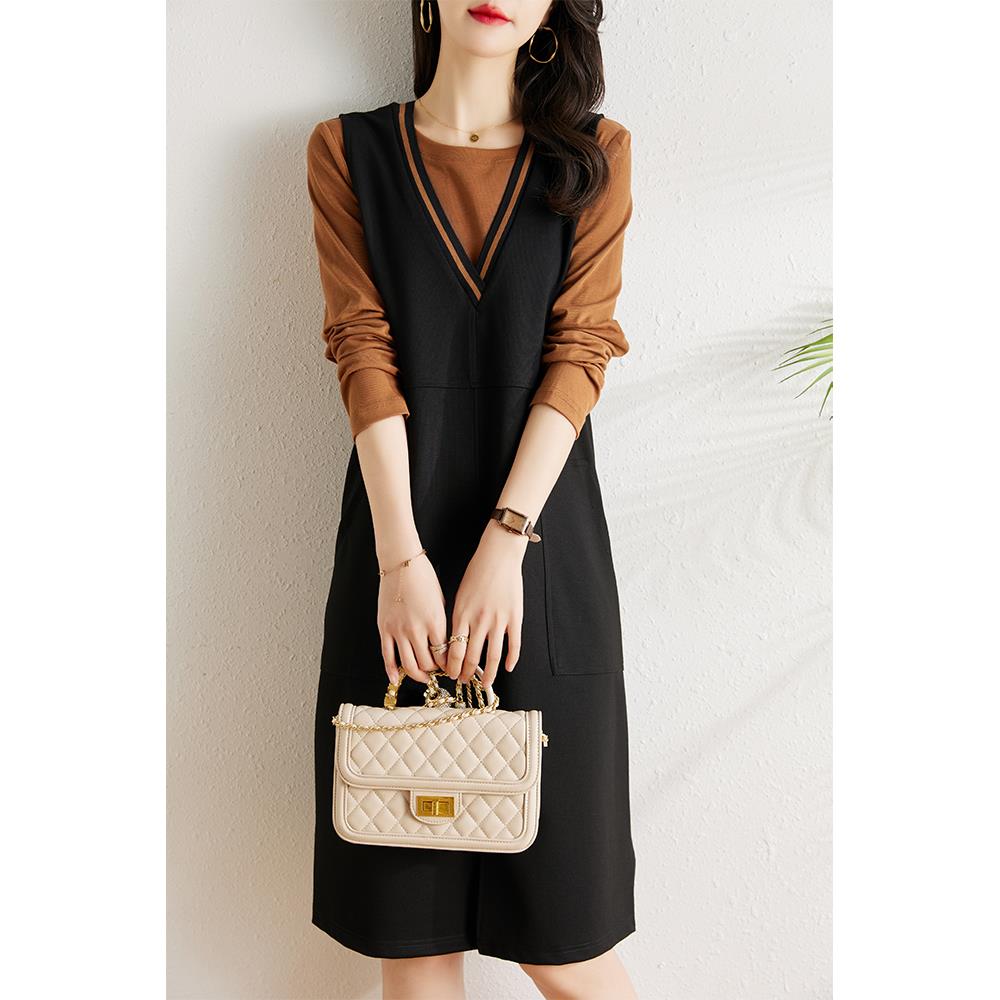 ROUMIKL减龄套装裙女春季2025新款韩版宽松中长版T恤两件式套装抱