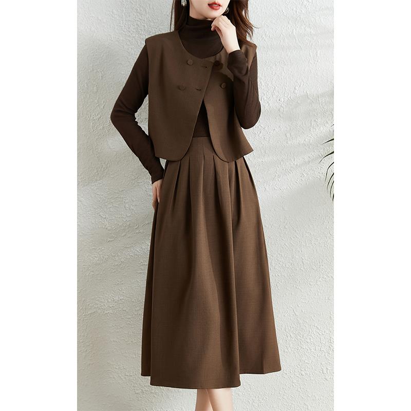 ROUMIKL休闲 套装洋装女秋季2024年新款韩版设计感马甲气质半身裙