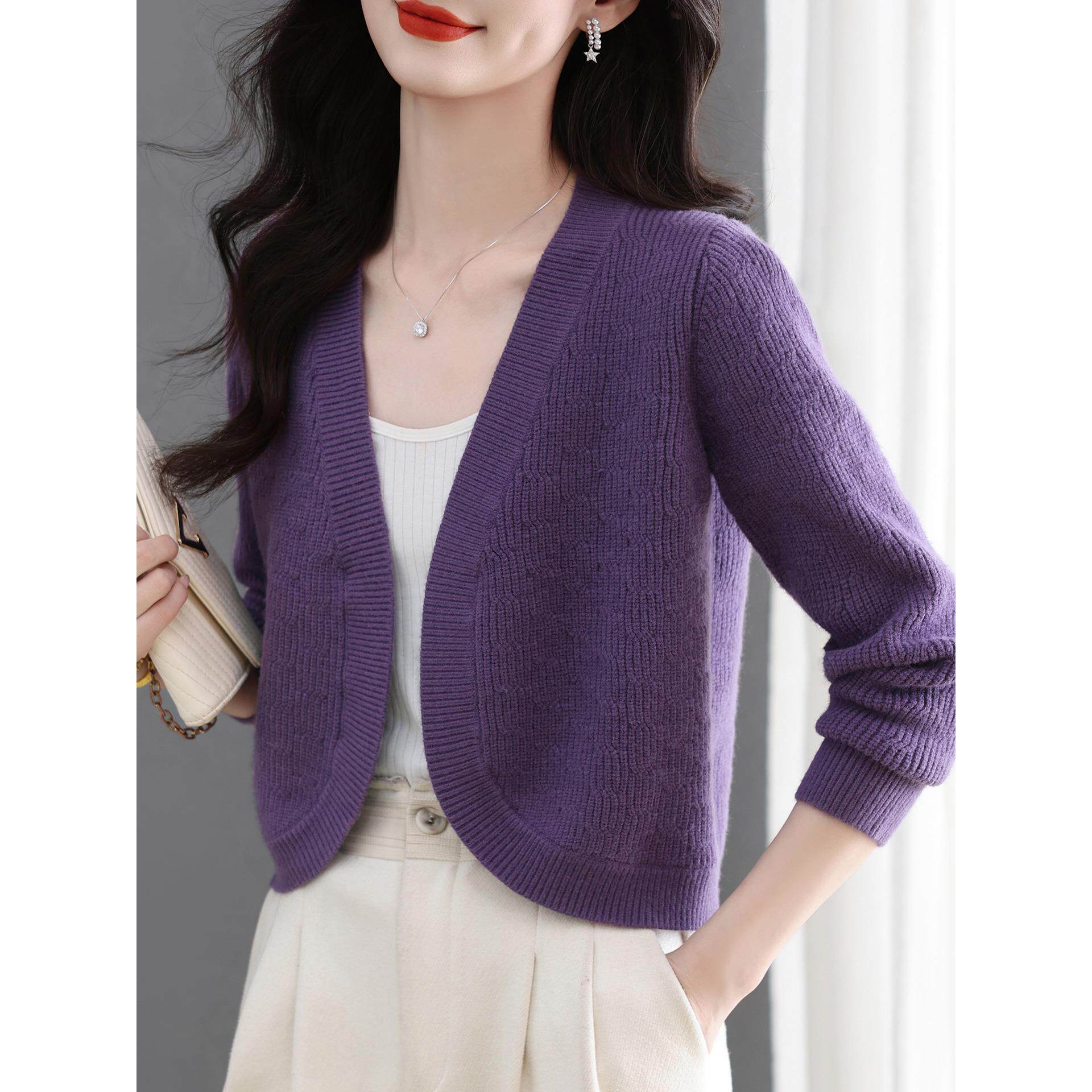 ROUMIKL红色针织开衫旗袍外搭披肩长袖小个子短款毛衣外套2025秋