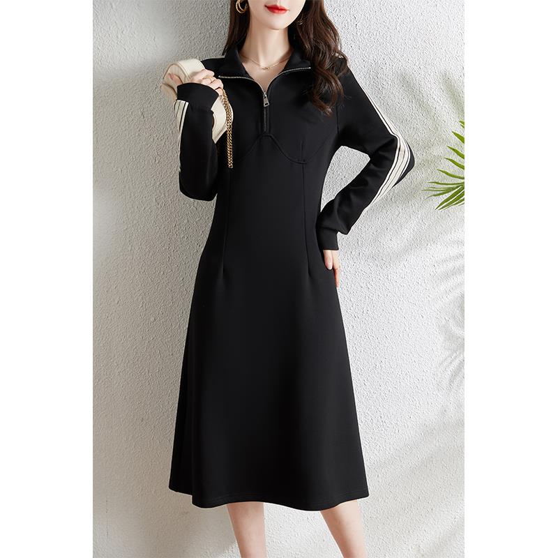 ROUMIKL时尚休闲运动长袖洋装女春季2025新款胖mm收腰显瘦中长版