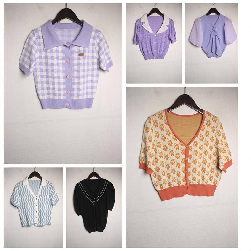 古着vintage外贸孤品针织田园春夏女装文艺尖货辣妹套头短袖7