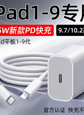 适用苹果iPad 9充电器45WPD快充10.2英寸平板ipad 5 6 7 8充电头iPad 9.7寸平板插头iPad第2 3 4代充电线2米