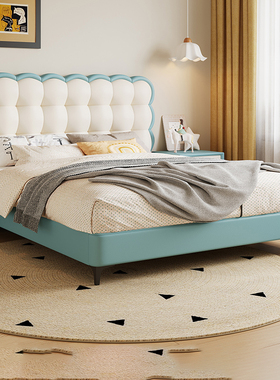 百冠环球 儿童床女男孩1.5m1.8米真皮床双人公主床卡通饼干储物床