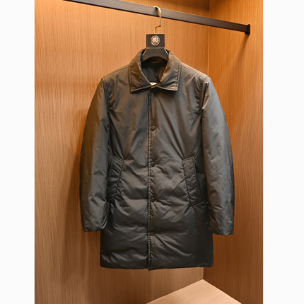 冬季翻领中长款羽绒服男欧洲站潮牌修身纯色简约保暖防寒大衣外套
