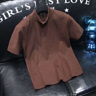 T恤男装 纯色简约百搭打底衫 秋冬季 修身 新款 欧洲站潮牌半高领短袖