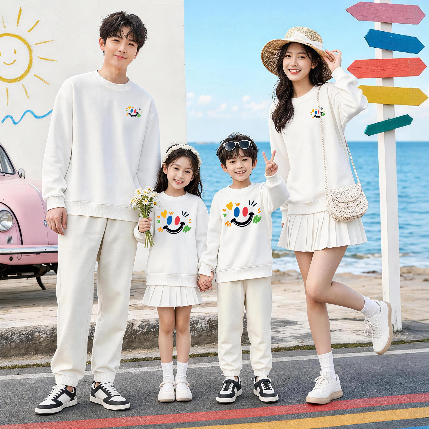 卡通笑脸亲子装卫衣2026秋冬一家三口母子母女装幼儿园运动会班服