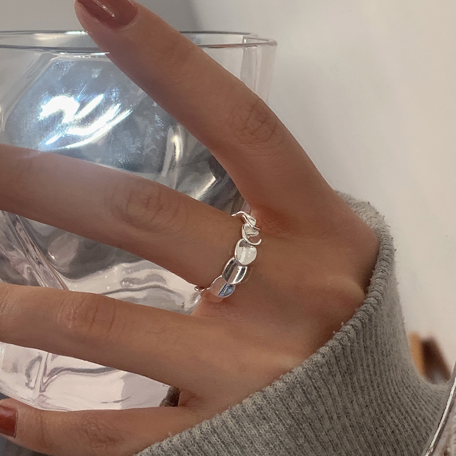 韩国几何圆片设计感ins开口戒指