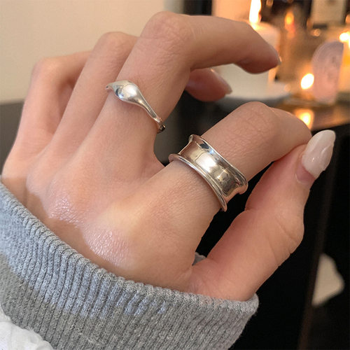 韩版ins冷淡风宽面戒指女简约时尚个性开口指环小众设计食指戒潮