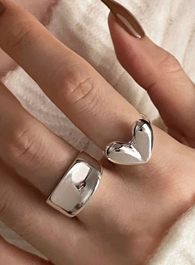 女s925冷淡风立体爱心戒指