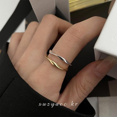 S925小众波浪细圈戒指女情侣素圈食指戒时尚个性简约几何扭曲指环