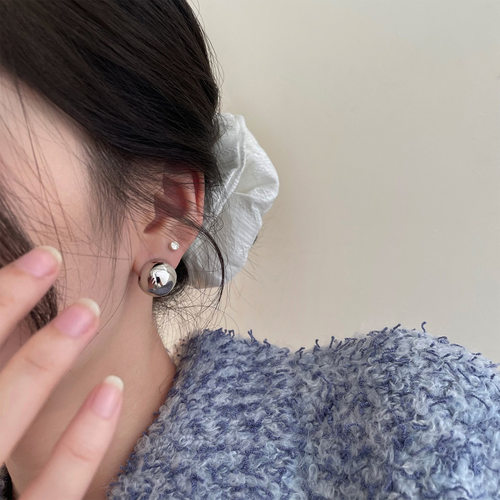 圆球S925银针耳扣女复古时尚简约冷淡风几何耳环耳圈夸张嘻哈耳饰