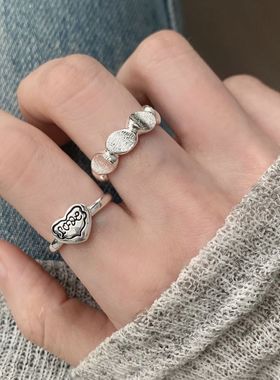 复古重工字母爱心戒指女简约时尚不规则豆豆开口指环个性食指戒潮