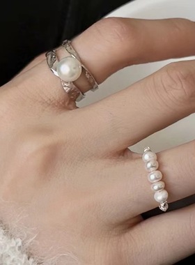S925冷淡风珍珠碎银拼接戒指