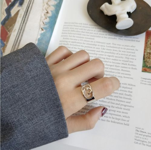 不掉色双g字母百搭风银饰戒指