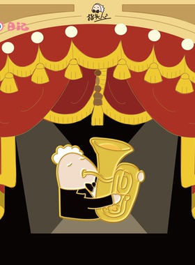 指头人卡通音乐IP管弦乐团大号乐器金属徽章胸针演奏家音乐生礼物