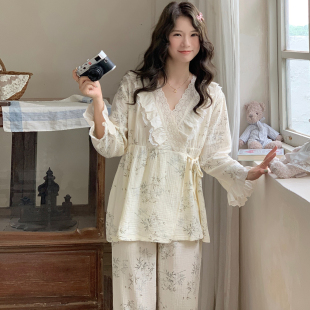 纯棉棉纱月子服秋十月份产妇喂奶产后纱布日式 孕妇睡衣秋冬哺乳衣