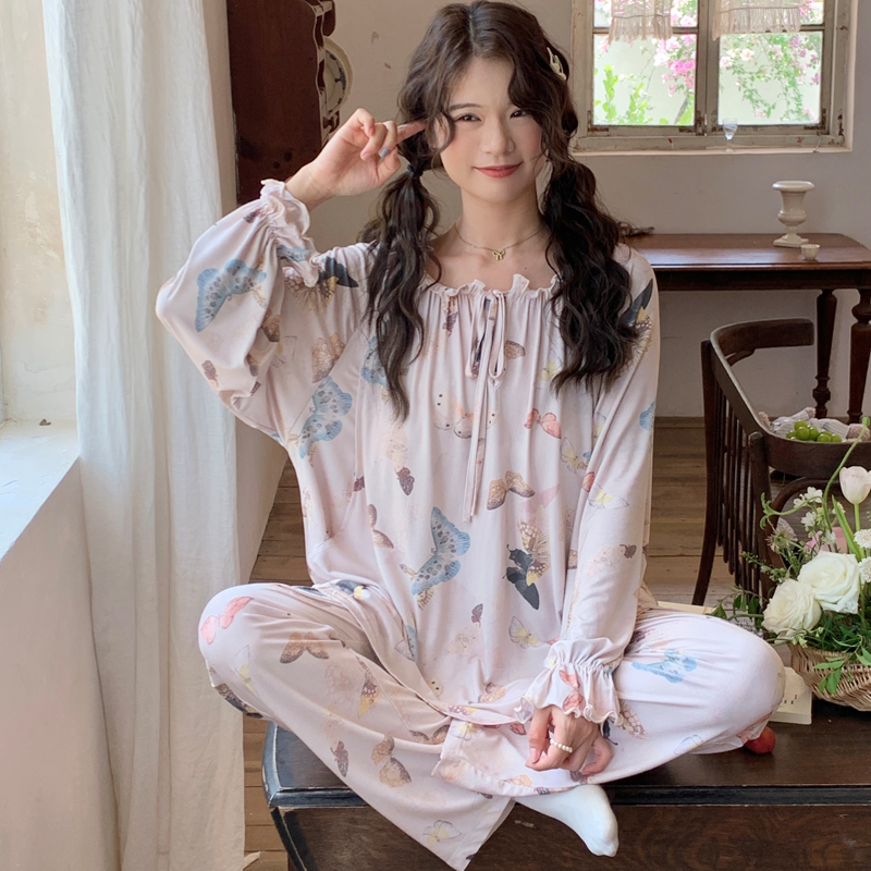 夏季孕妇纯棉月子服产后产妇哺乳莫代尔睡衣女大码长袖家居服套装