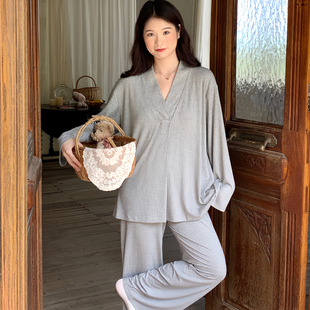 秋季 莫代尔月子服产后纯棉产妇孕妇睡衣不勒肚哺乳衣家居服春秋