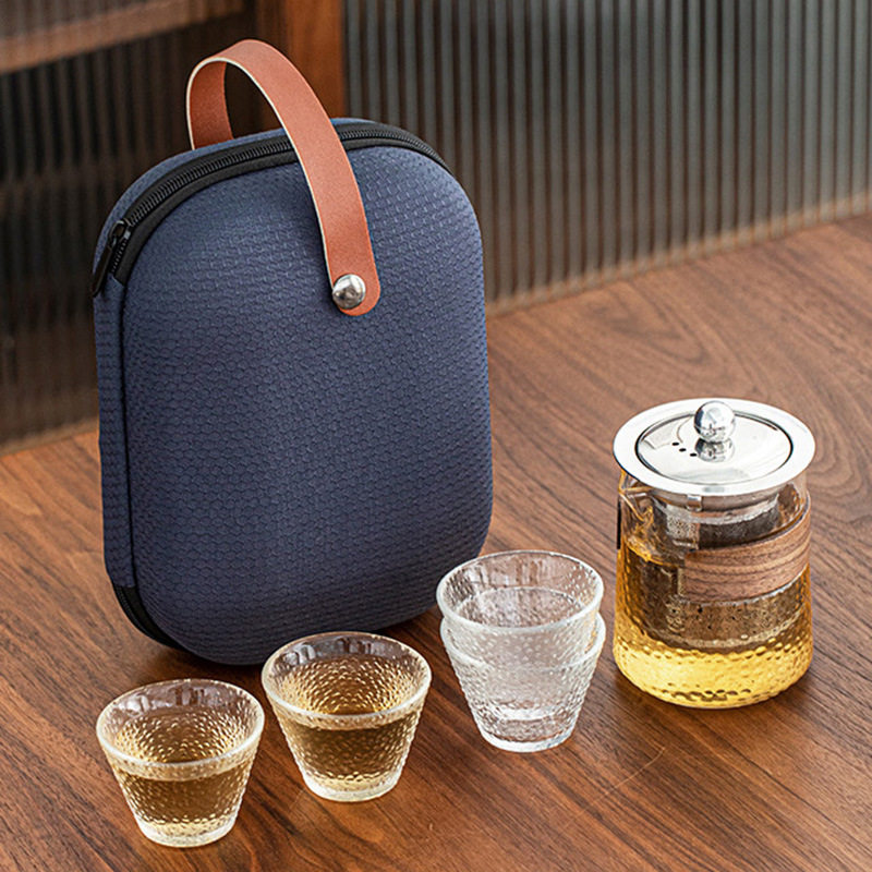 玻璃便携式快客杯户外茶具一壶四杯旅行功夫茶具套装收纳