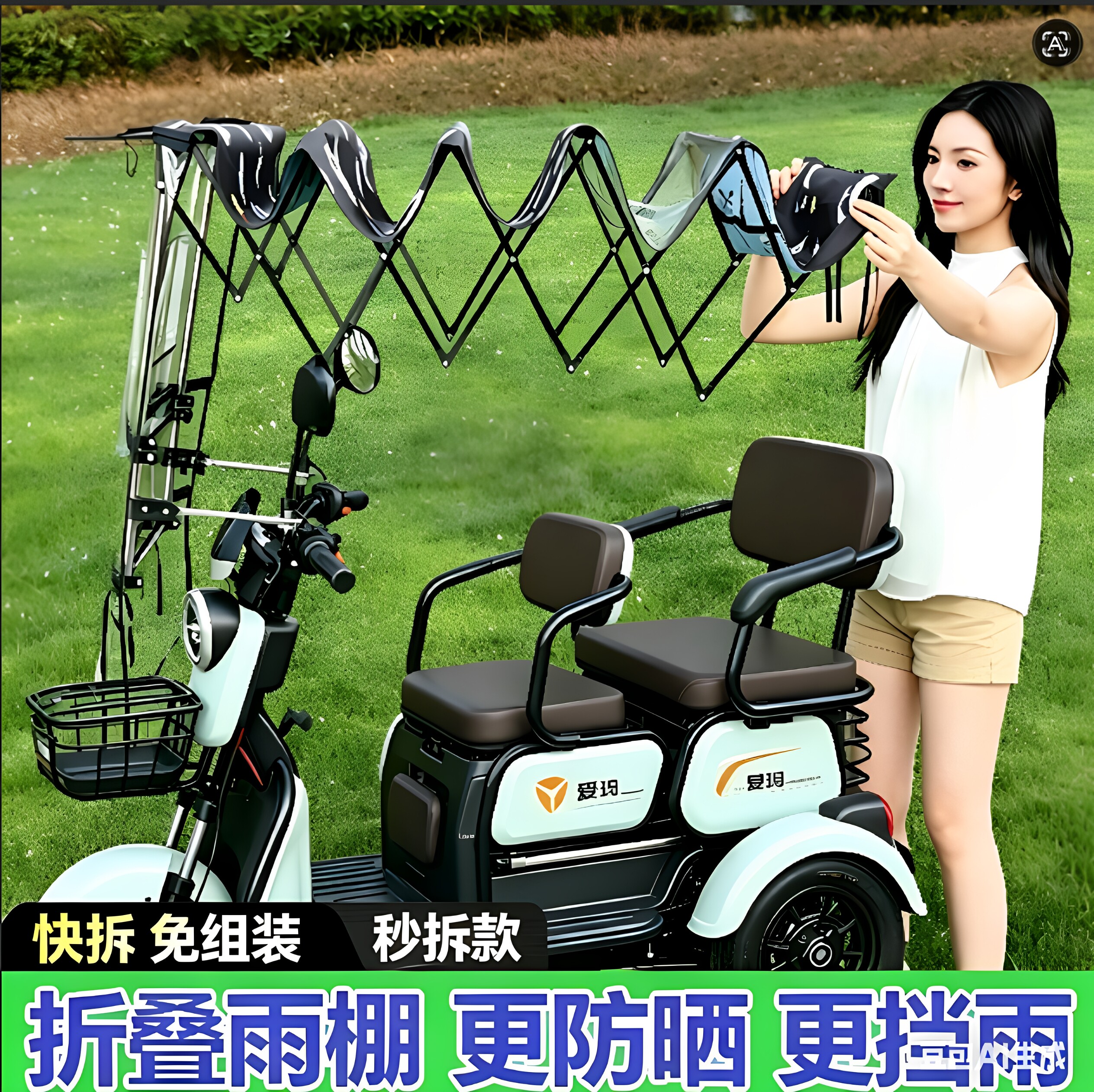 电动三轮车雨棚伸缩可拆卸折叠款
