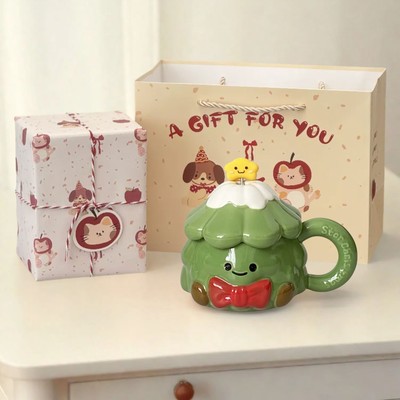 圣诞节陶瓷杯子伴手礼可爱圣诞树马克杯带盖勺高颜值生日礼物女生