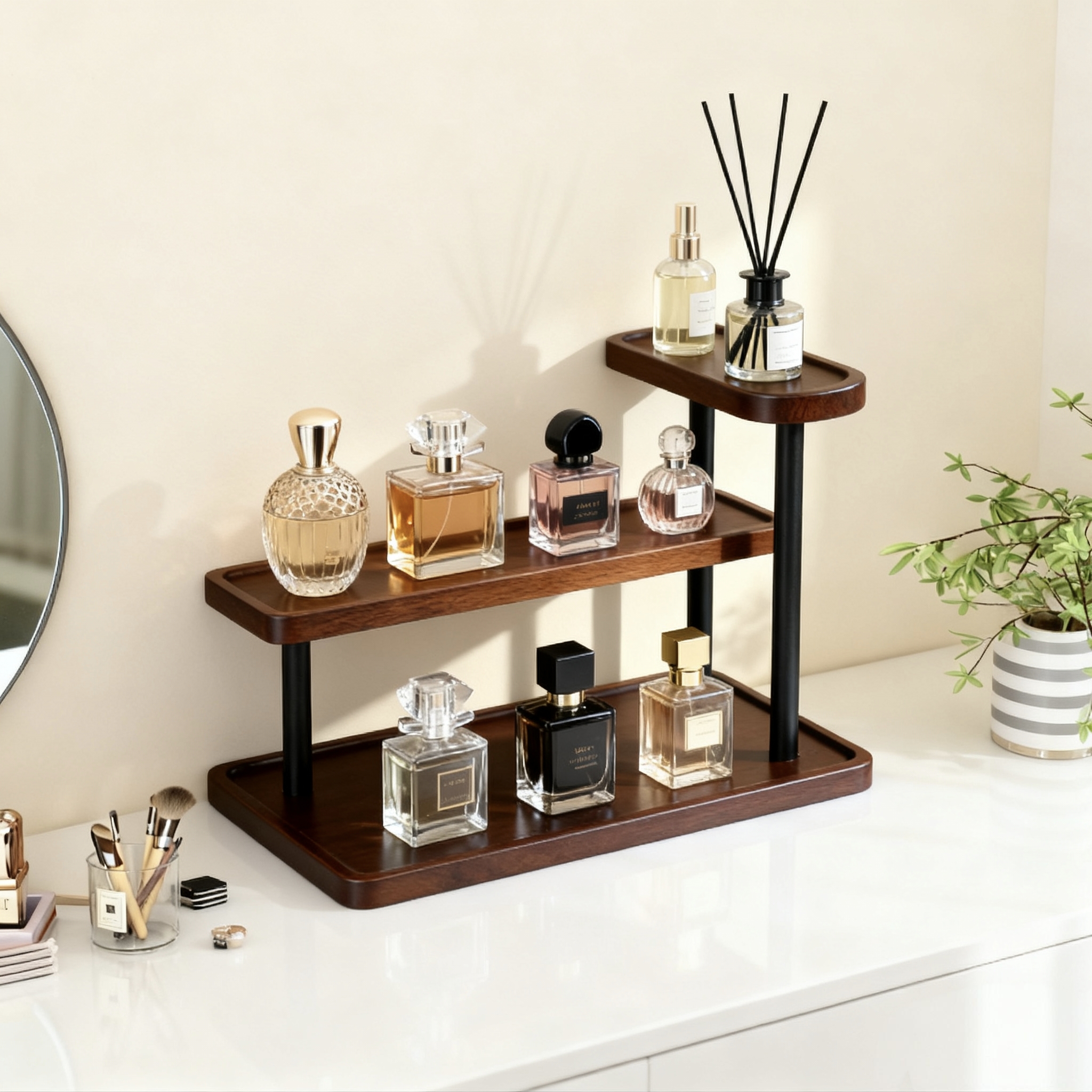 香水置物架实木多层化妆品首饰收纳整理陈列架高级桌面阶式展示架