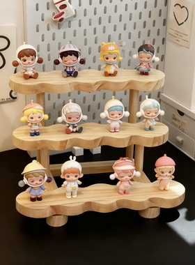 桌面实木展示架盲盒手办收纳香水多肉展示台吧唧置物架阶梯陈列架