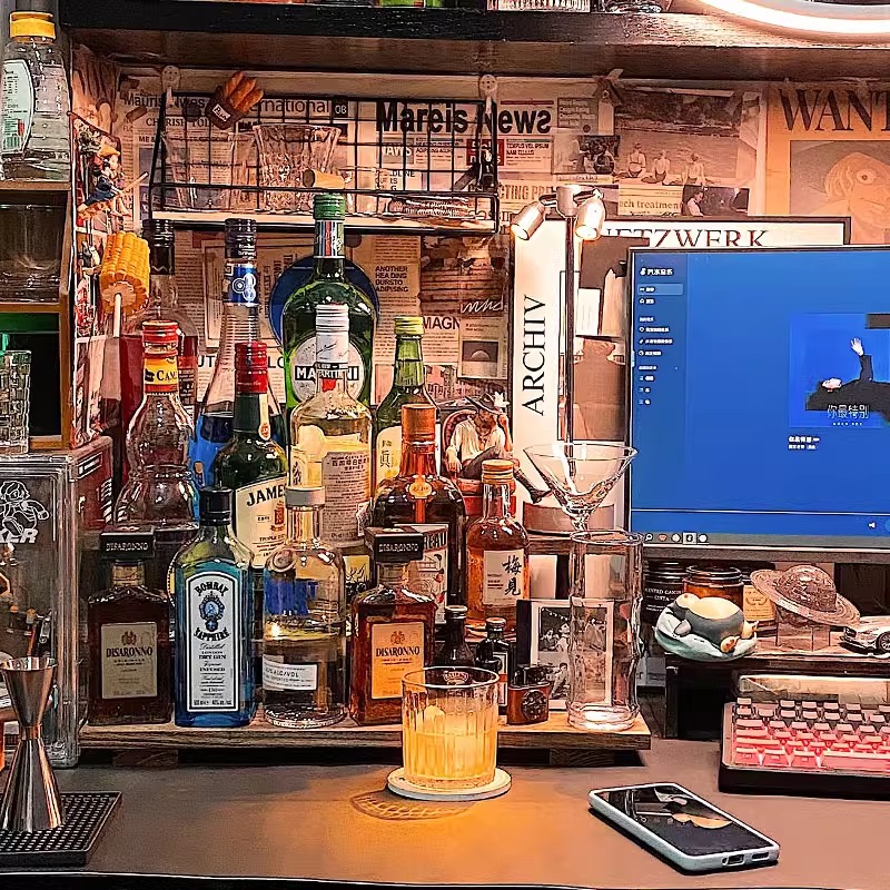 家用小型桌面酒吧宿舍果酒洋酒雞尾酒飲料擺攤階梯置物架子調(diào)酒架