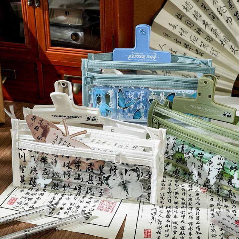 新潮国风书法笔袋多层透明文具收纳袋初高中学生铅笔文具袋大容量,文具电教/文化用品/商务用品,笔袋,淘宝优惠券,粉丝福利购,淘宝优惠卷