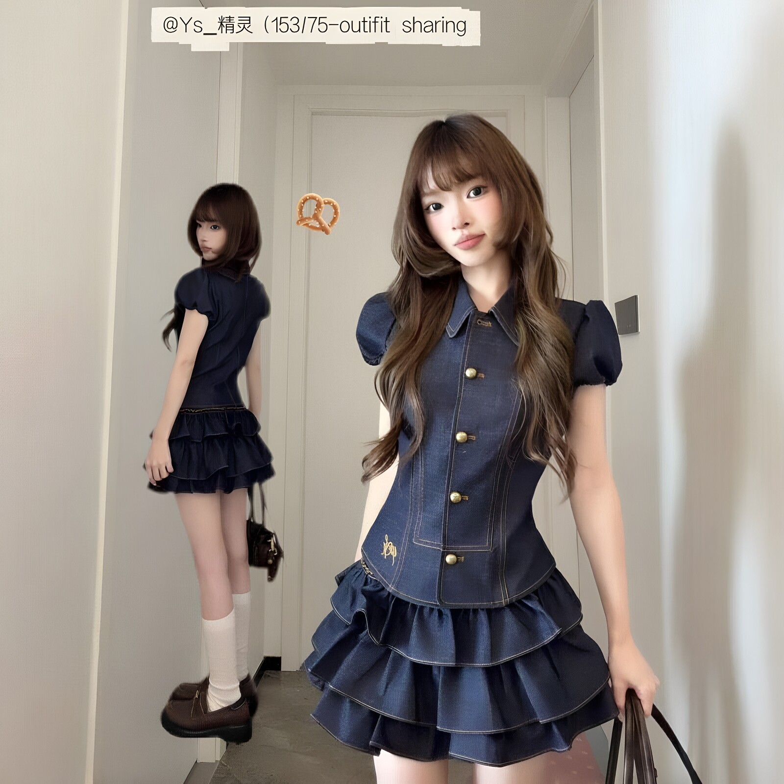 夏季韩系娃娃领衬衫短裙牛仔套装图片