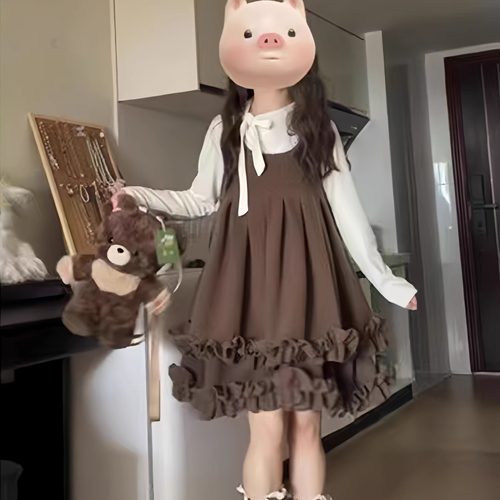 秋冬无袖甜美背心背带连衣裙套装