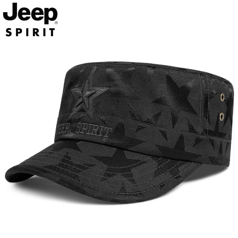 jeep吉普四季平顶帽子男士鸭舌帽立体刺绣五角星迷彩遮阳帽军迷帽