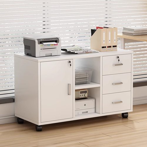 文件柜桌下收纳柜办公室办公柜置物边柜抽屉柜木质带锁矮柜储物柜