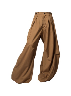 RELABEL 立体构成（线与角）横竖向组合打褶垂坠宽松弯刀廓型西裤