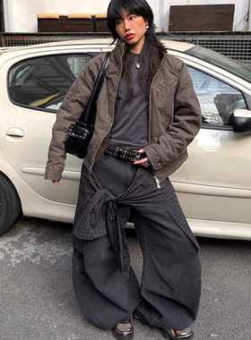 RELABEL 空间关系（R）多色条纹可拆屁帘大廓形洗水做旧牛仔裤