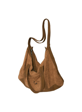 RELABEL 麂皮拼接品牌金属铭牌多功能可手提单肩斜挎背包四带皮包