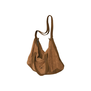 RELABEL 麂皮拼接品牌金属铭牌多功能可手提单肩斜挎背包四带皮包