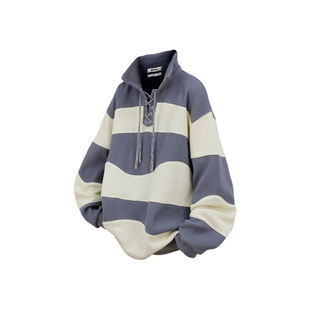 民族波嬉撞色绳料拼接套头毛衣针织衫 RELABEL ‘label