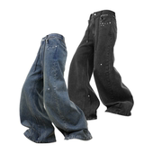 RELABEL 型休闲微阔打褶水洗牛仔裤 虚廓 大开衩反向捏褶缓A字版