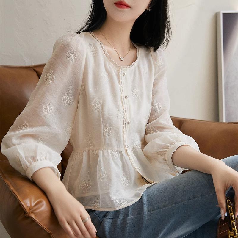 ROUMIKL品牌高端女装2025年新款夏季时尚气质重工刺绣蕾丝七分袖