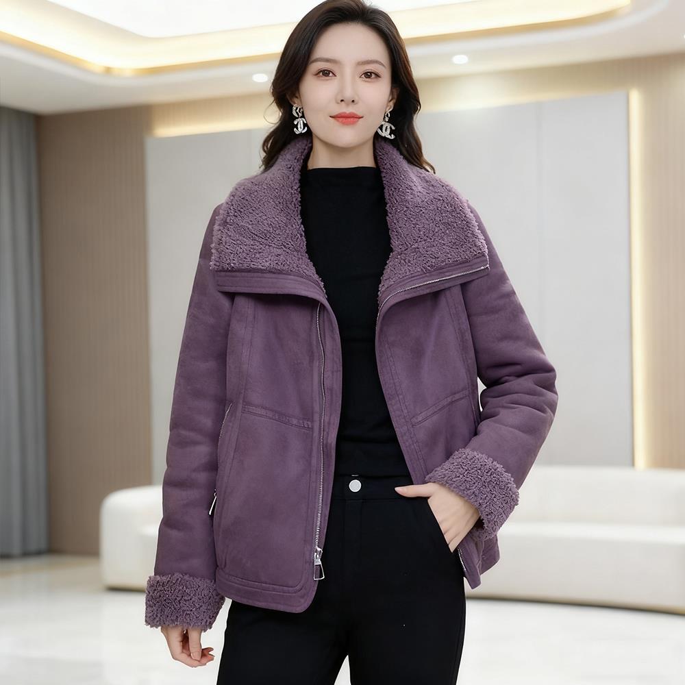 ROUMIKL轻奢气质妈妈麂皮绒皮毛一体毛毛外套女冬季加绒加厚洋气