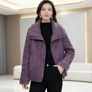 ROUMIKL轻奢气质妈妈麂皮绒皮毛一体毛毛外套女冬季加绒加厚洋气