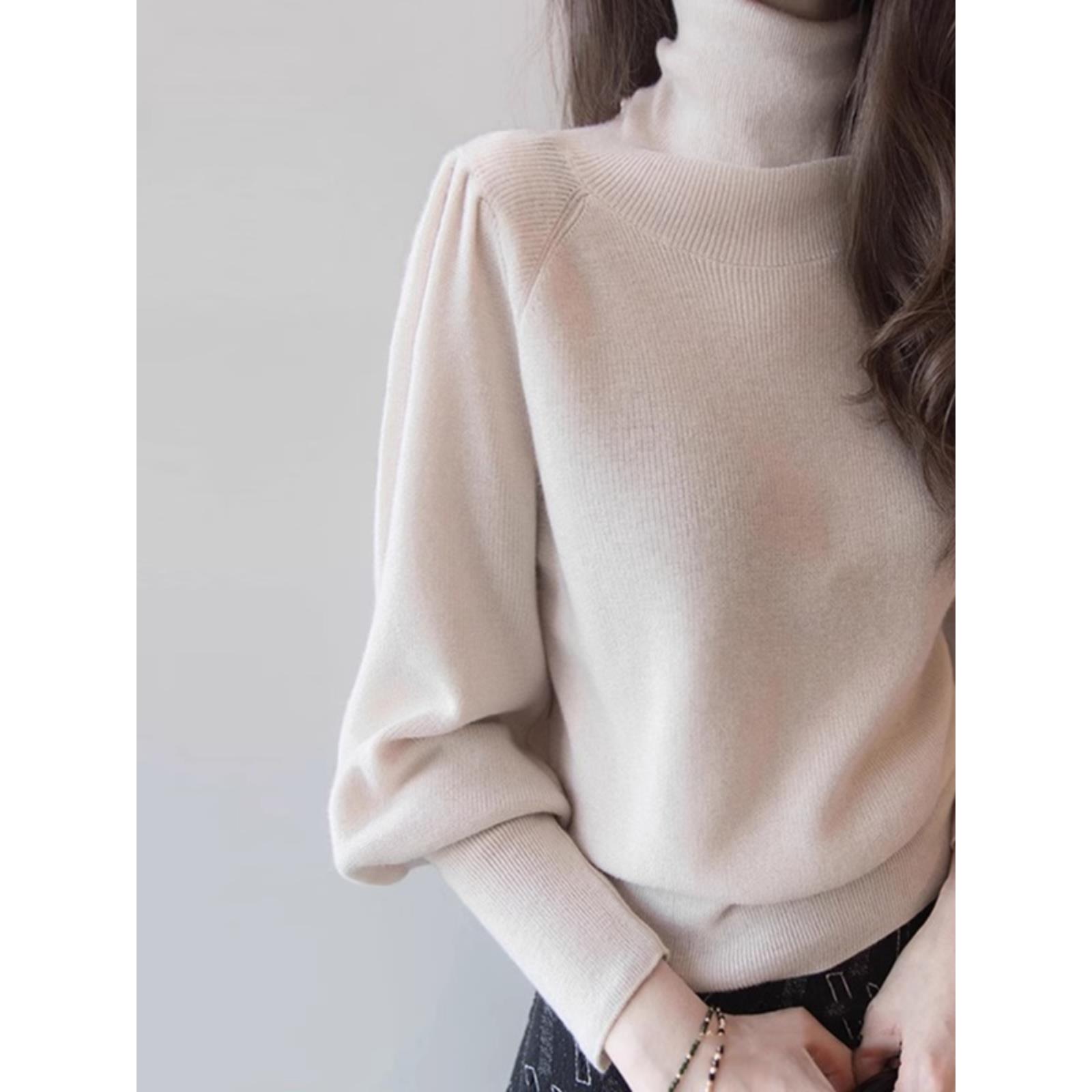 ROUMIKL品牌经典女装2025新冬季时尚优雅优雅灯笼袖底针织品针织