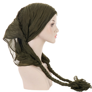 马来西亚辫子包头巾民族风围巾褶皱百搭简便头巾帽女turban scarf