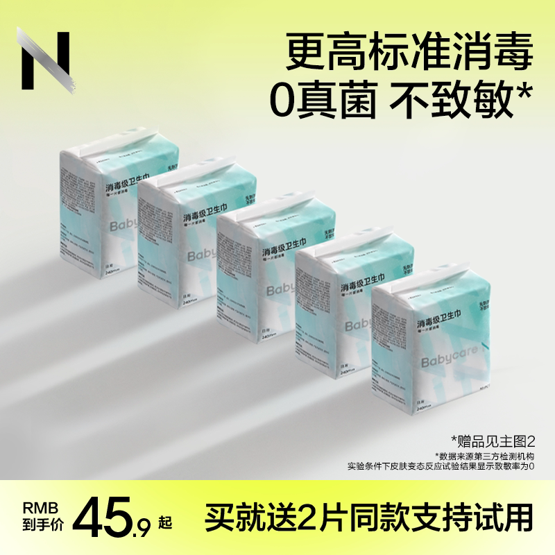 小N消毒级日用夜用卫生巾姨妈巾敏感肌专用薄款防漏组合医生推荐