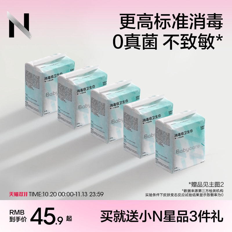 小N消毒级日用夜用卫生巾姨妈巾敏感肌专用薄款防漏组合医生推荐
