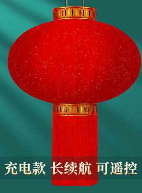 2026新款充电大红灯笼植绒大门口阳台一对农村自建房宫灯新年装饰