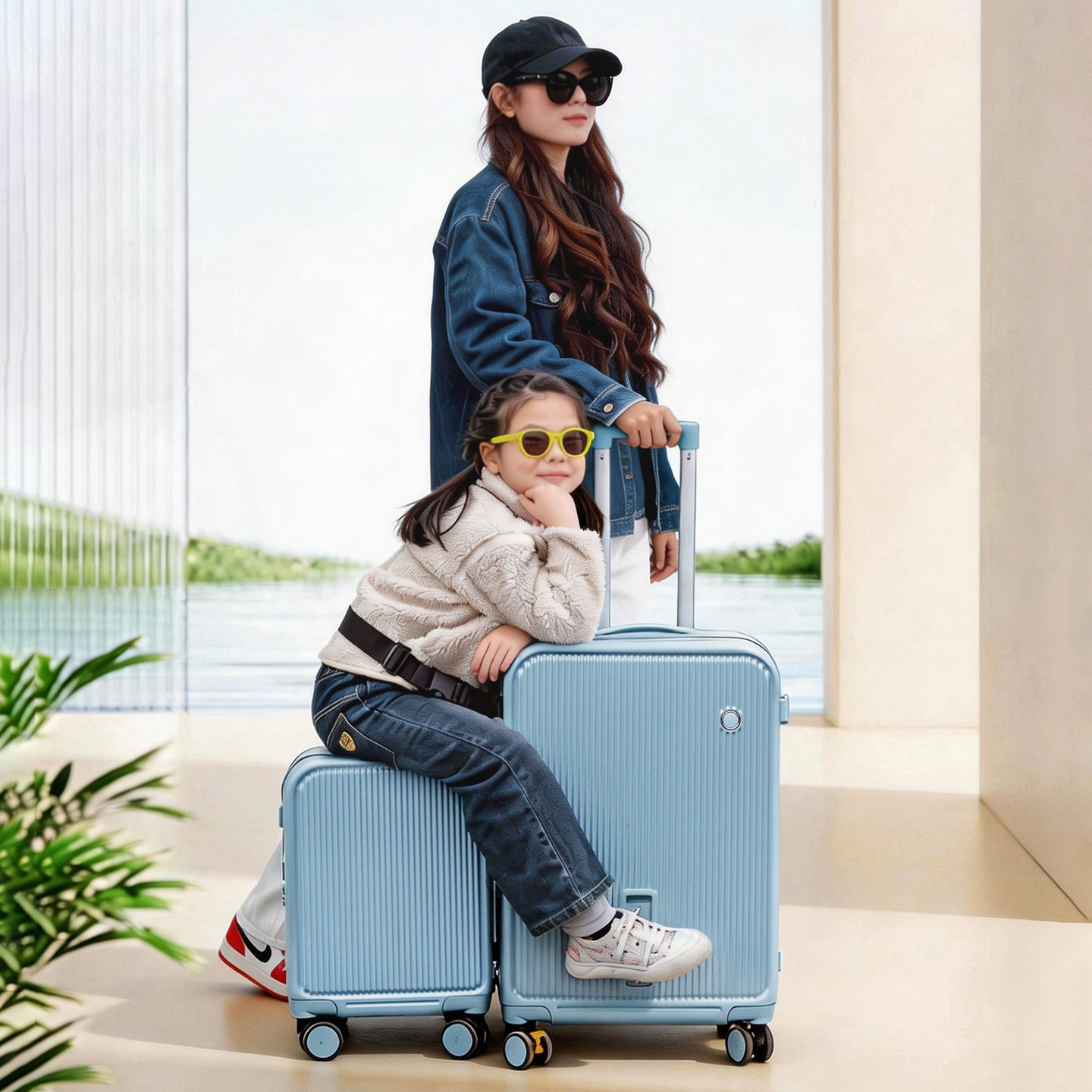 骑行箱时尚潮流拉杆箱行李箱男女通用大容量儿童拉链旅行箱万向轮