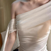 法式 小众设计感显瘦露肩上衣潮 新款 一字领白色飘带短袖 T恤女夏季